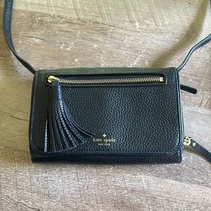 Gently used Kate spade, black, cross, body wallet, purse